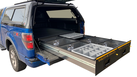 Yoked Outdoors Organized Truck Bed Drawer System FORD F150 Open drawers